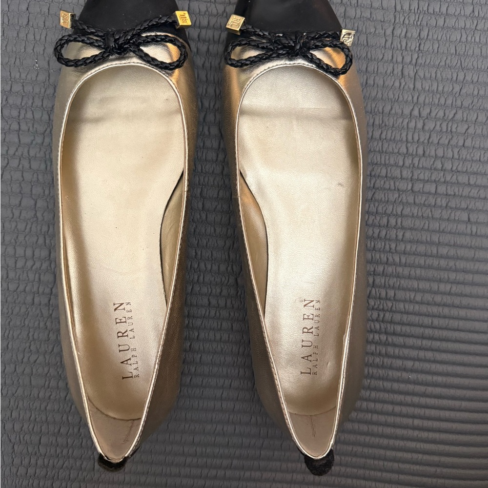 Lauren Ralph Lauren Mertie Black and Gold Ballet Women's Flats SIZE 8 NWOT